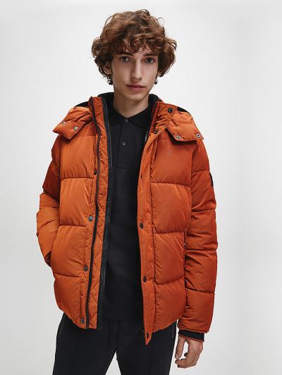 Calvin Klein Ruhák HU338158 | Calvin Klein Crinkle Nylon Hooded Férfi Pufi Dzseki Barna